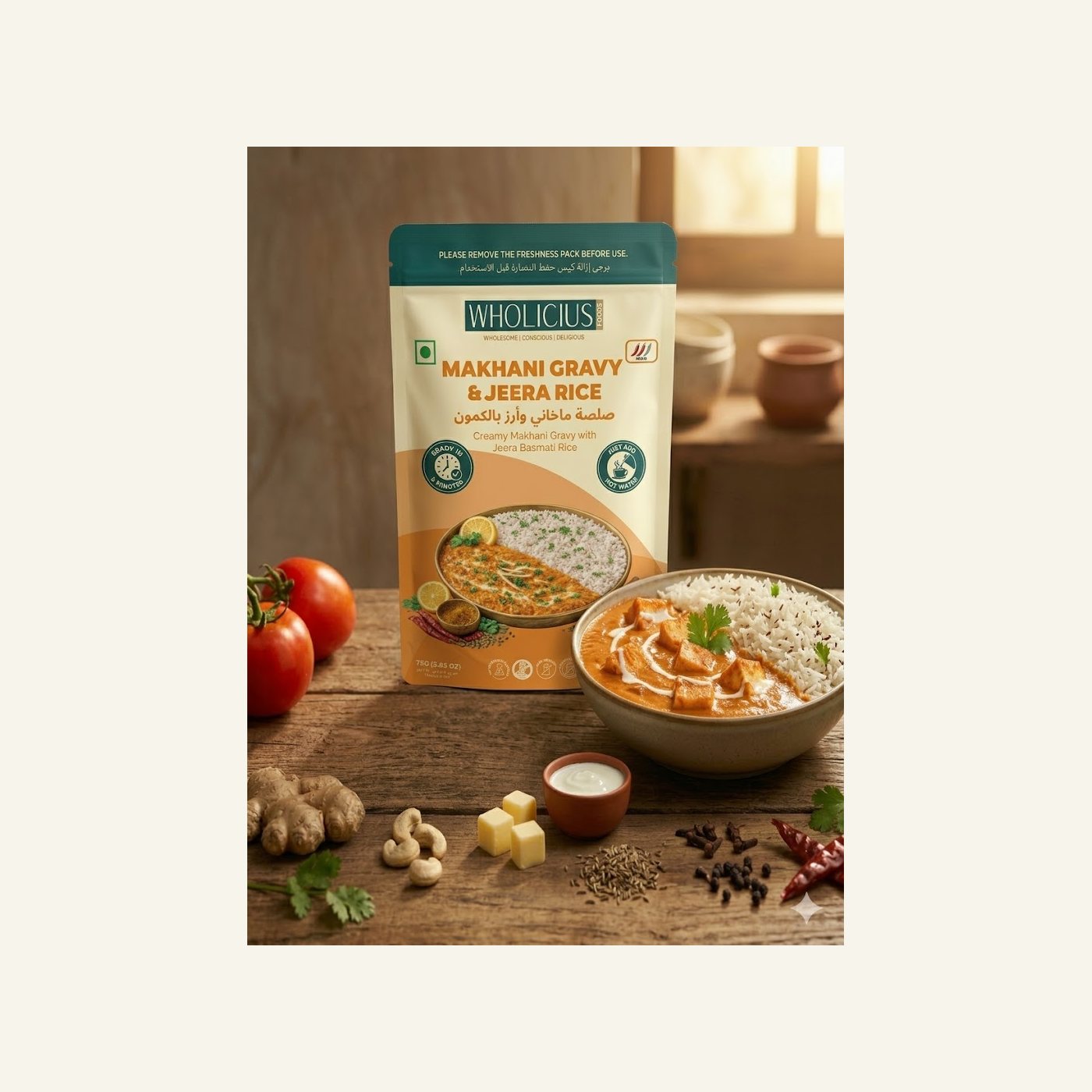 Makhani Gravy & Jeera Rice — prepared bowl